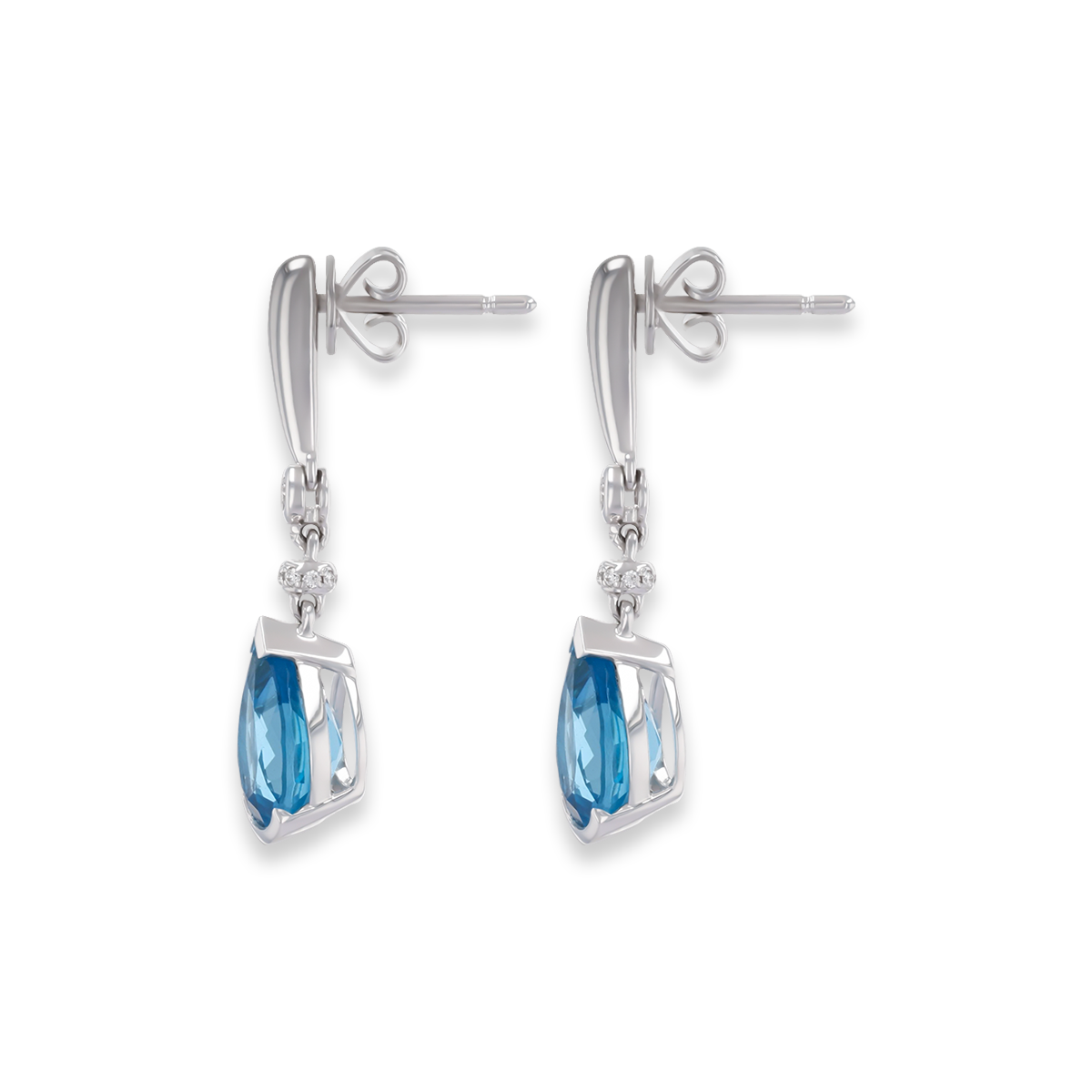9ct White Gold Pear Shaped Blue Topaz & Diamond Drop Earrings
