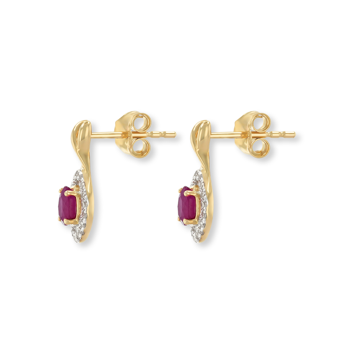 9ct Yellow Gold Kiss Ruby & Diamond Halo Drop Earrings