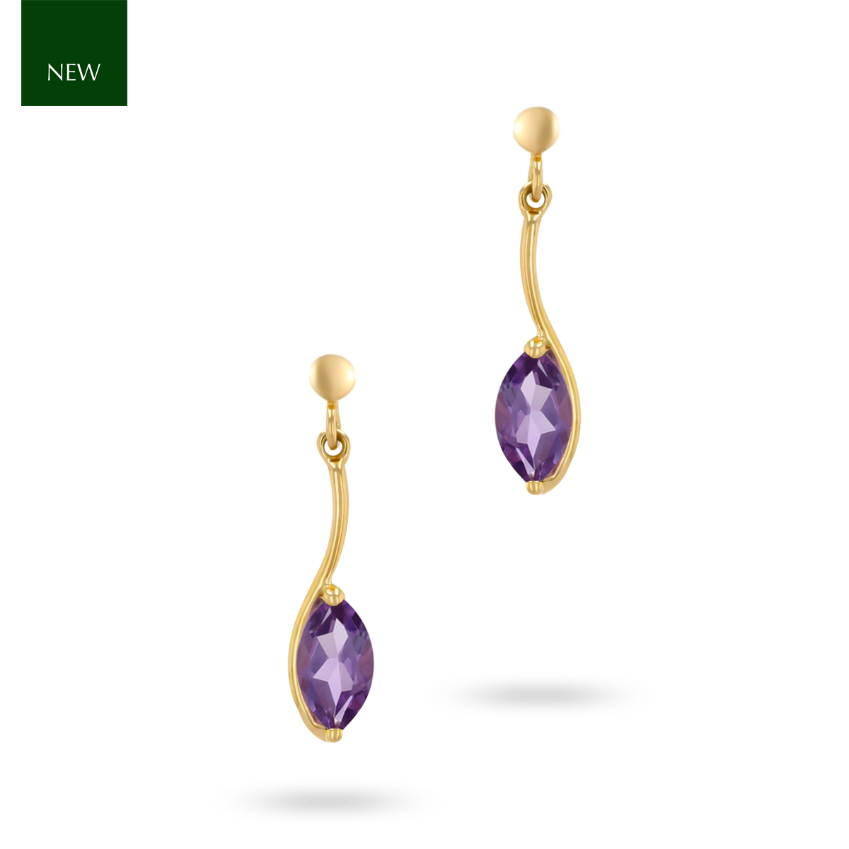 9ct Yellow Gold Marquise Shaped Amethyst Drop Earrings