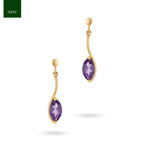 9ct Yellow Gold Marquise Shaped Amethyst Drop Earrings