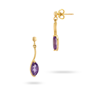 9ct Yellow Gold Marquise Shaped Amethyst Drop Earrings