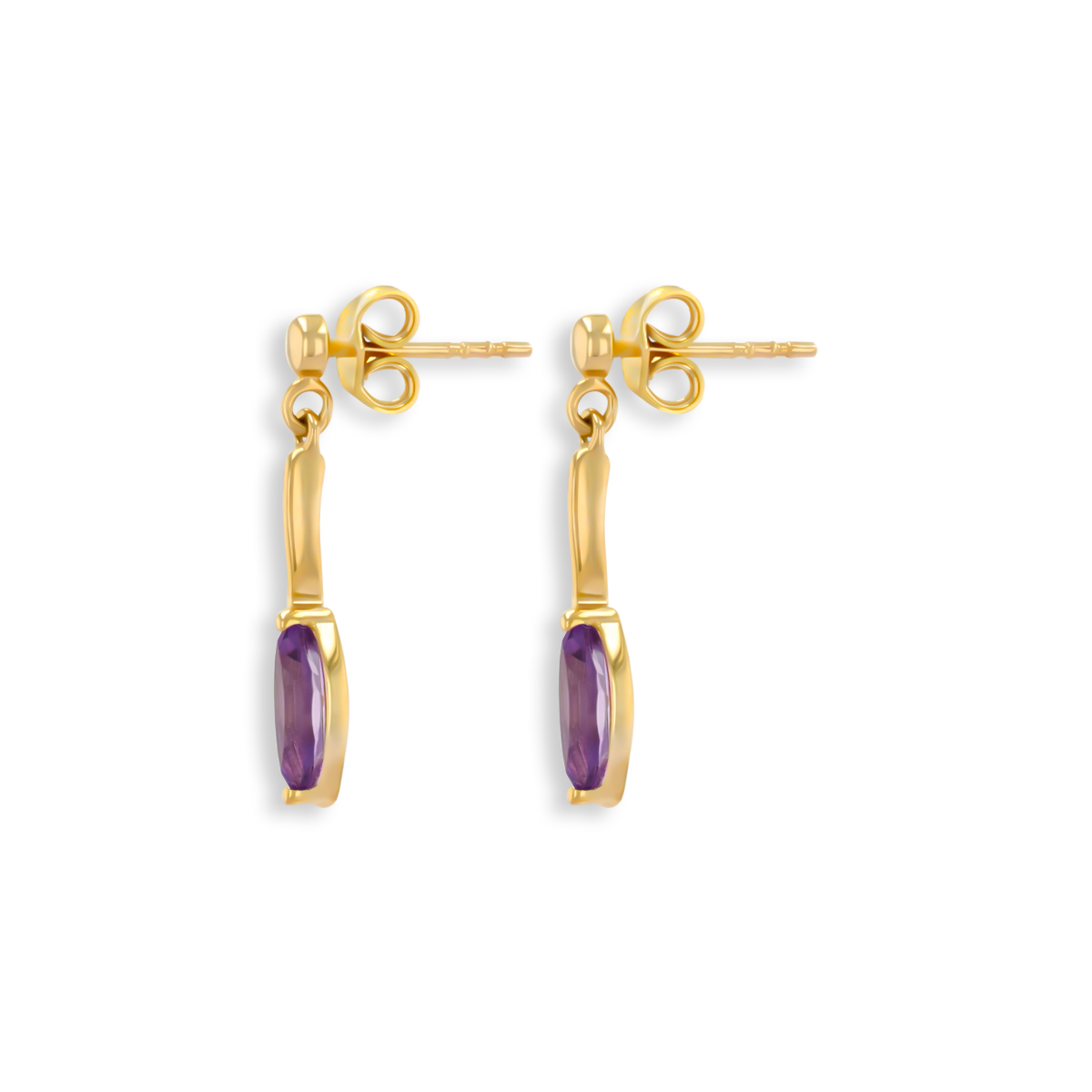 9ct Yellow Gold Marquise Shaped Amethyst Drop Earrings