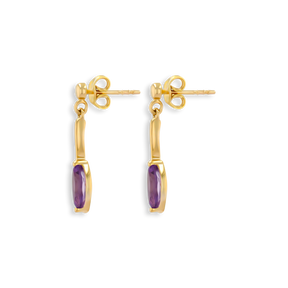 9ct Yellow Gold Marquise Shaped Amethyst Drop Earrings