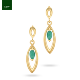 9ct Yellow Gold Marquise Shaped Emerald Navette Drop Earrings