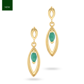 9ct Yellow Gold Marquise Shaped Emerald Navette Drop Earrings