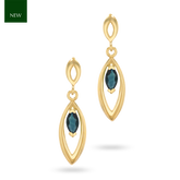 9ct Yellow Gold Marquise Shaped Sapphire Navette Drop Earrings