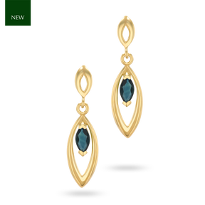 9ct Yellow Gold Marquise Shaped Sapphire Navette Drop Earrings