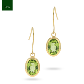 9ct Yellow Gold Oval Shaped Peridot Drop Earrings