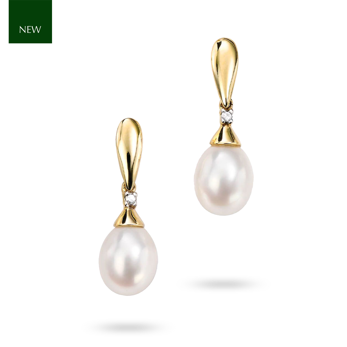 9ct Yellow Gold Freshwater Pearl & Diamond Drop Earrings