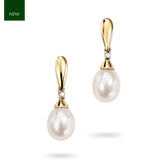 9ct Yellow Gold Freshwater Pearl & Diamond Drop Earrings