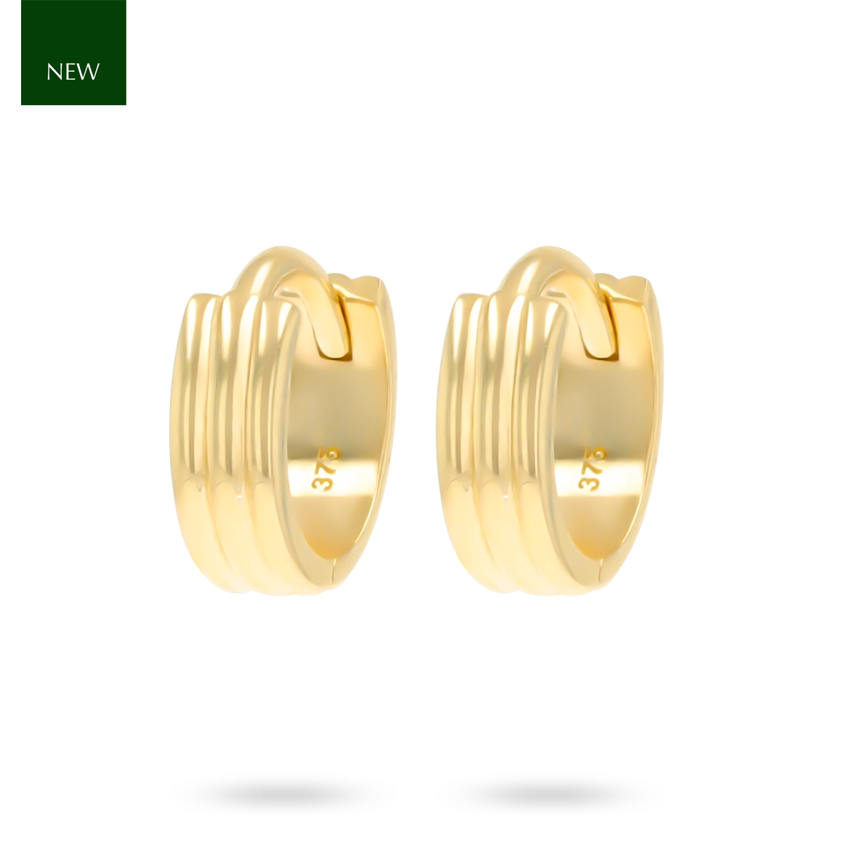 9ct Yellow Gold Ribbed Hinged Huggie Earrings