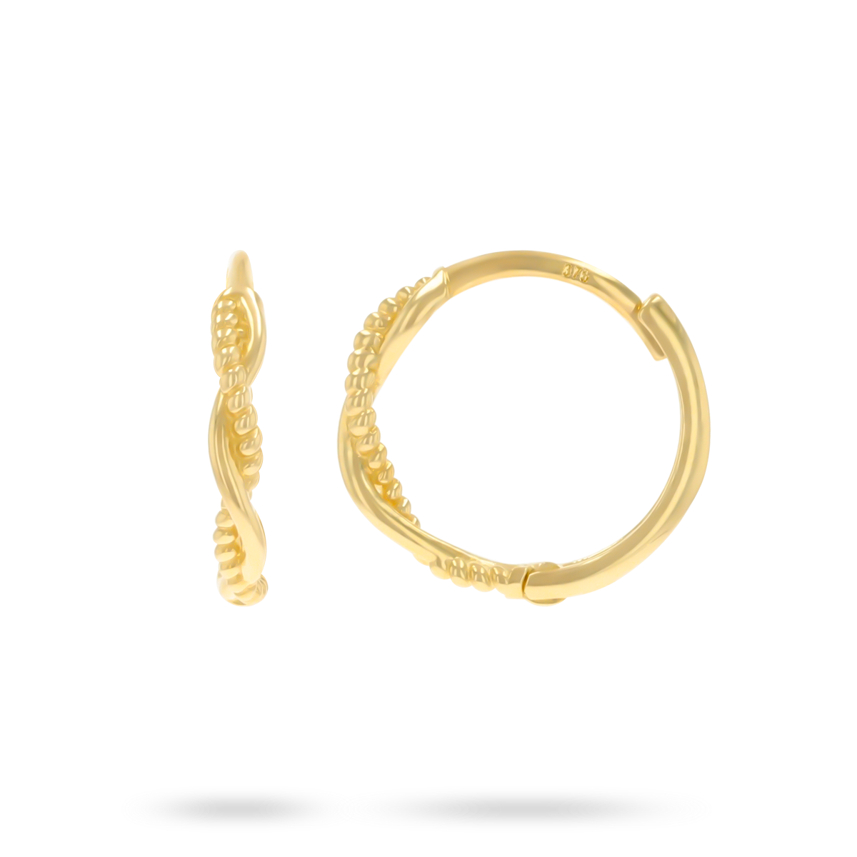 9ct Yellow Gold Beaded Twist Hinged Huggie Earrings