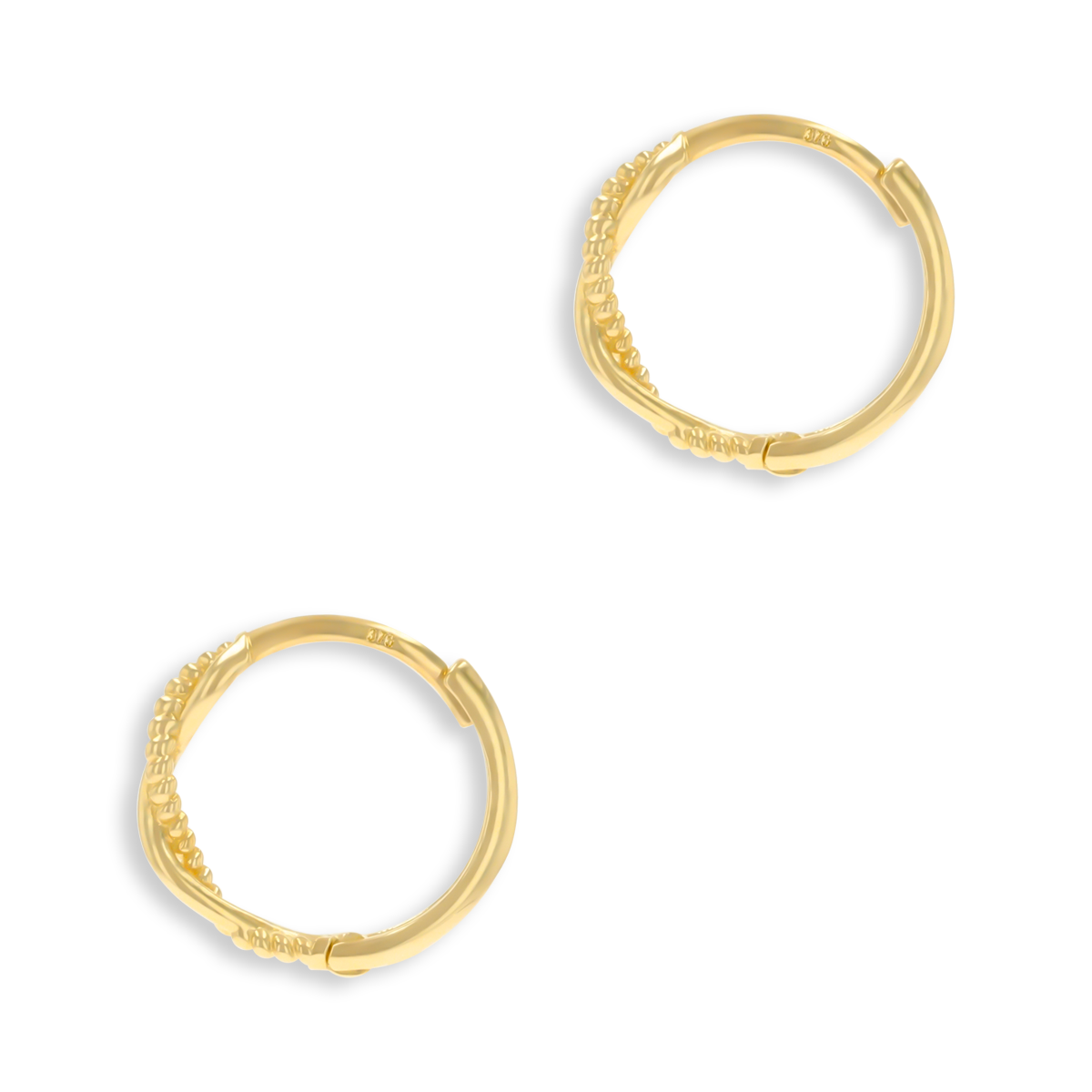 9ct Yellow Gold Beaded Twist Hinged Huggie Earrings