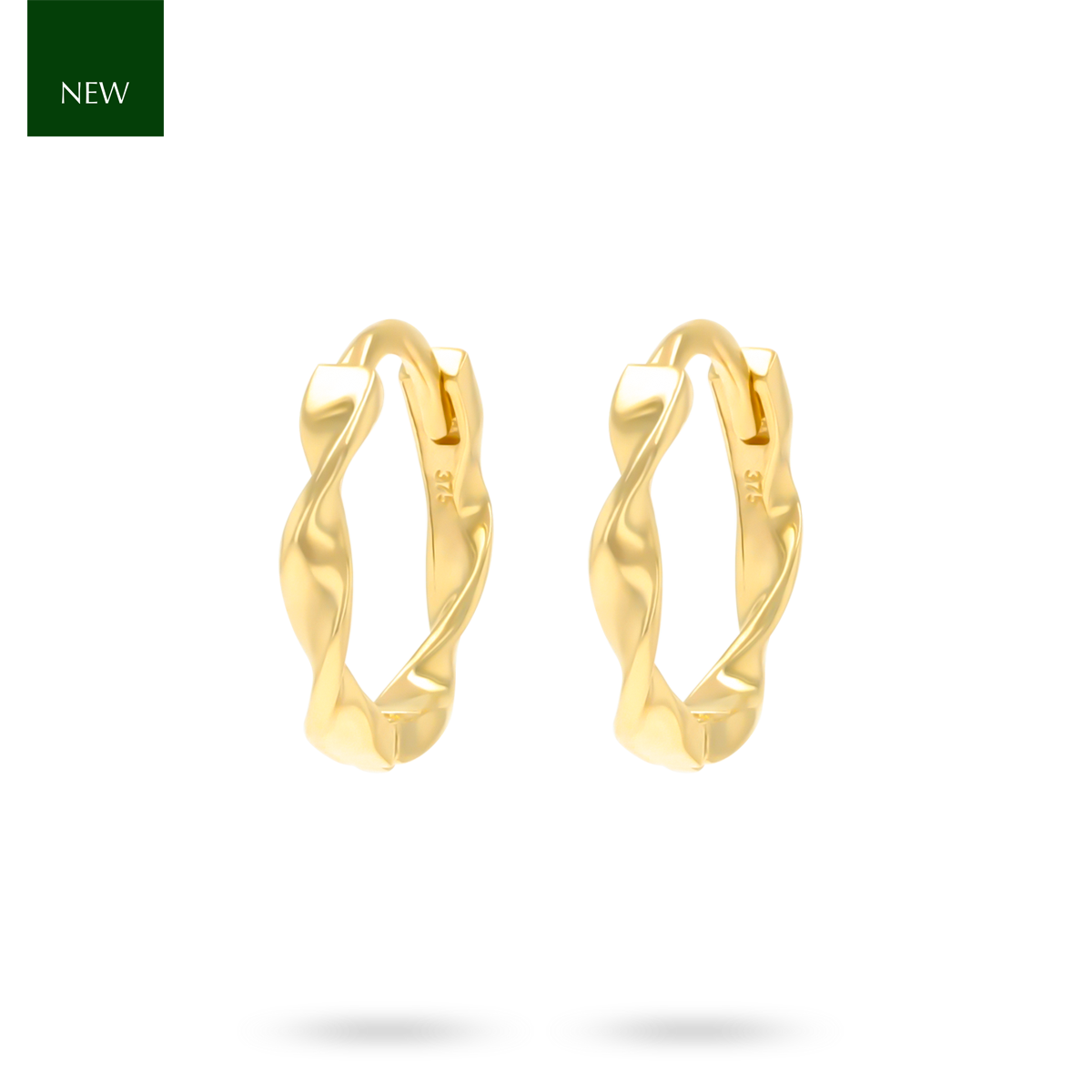 9ct Yellow Gold Ribbon Twist Hinged Huggie Earrings