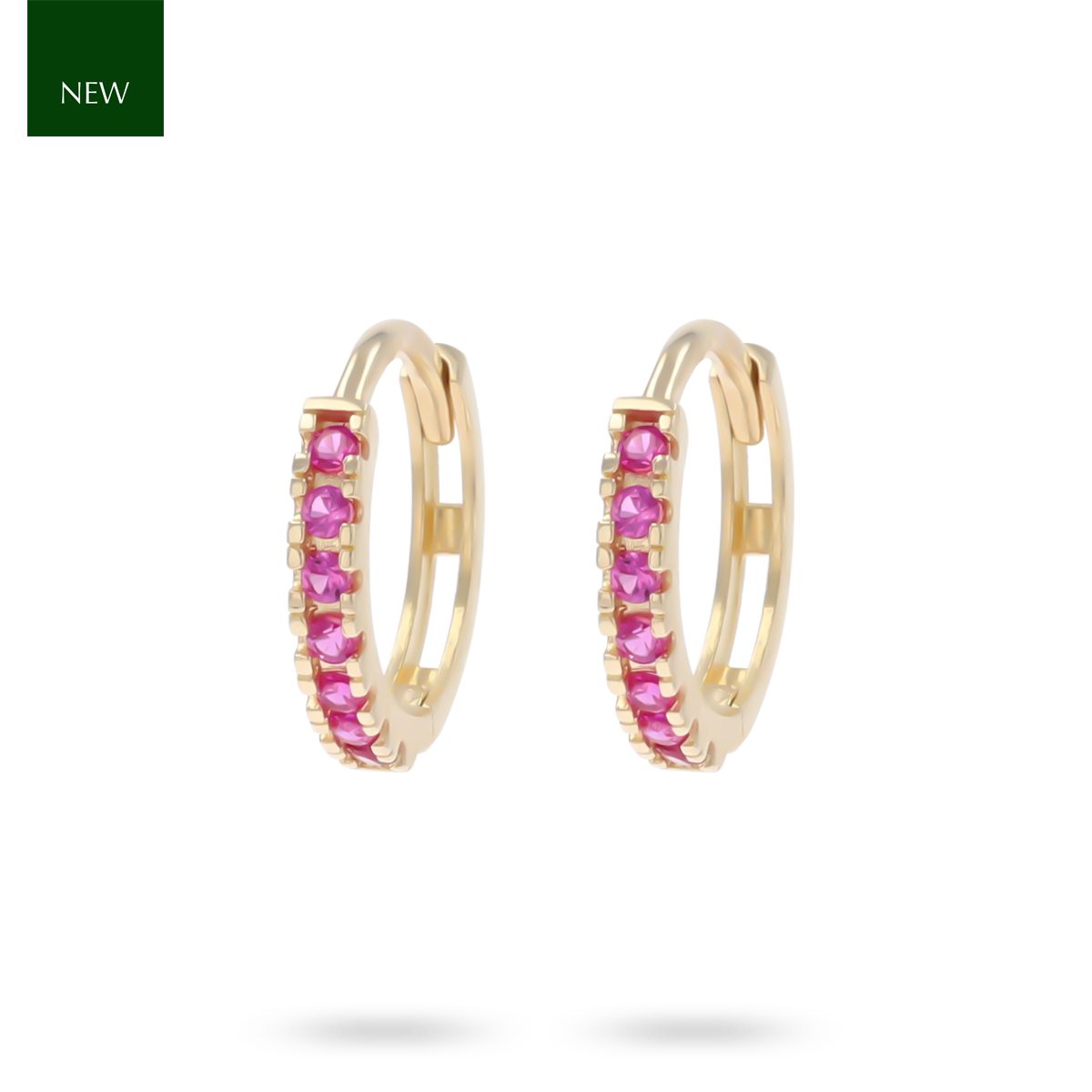 9ct Yellow Gold Red Cubic Zirconia Hinged Huggie Earrings