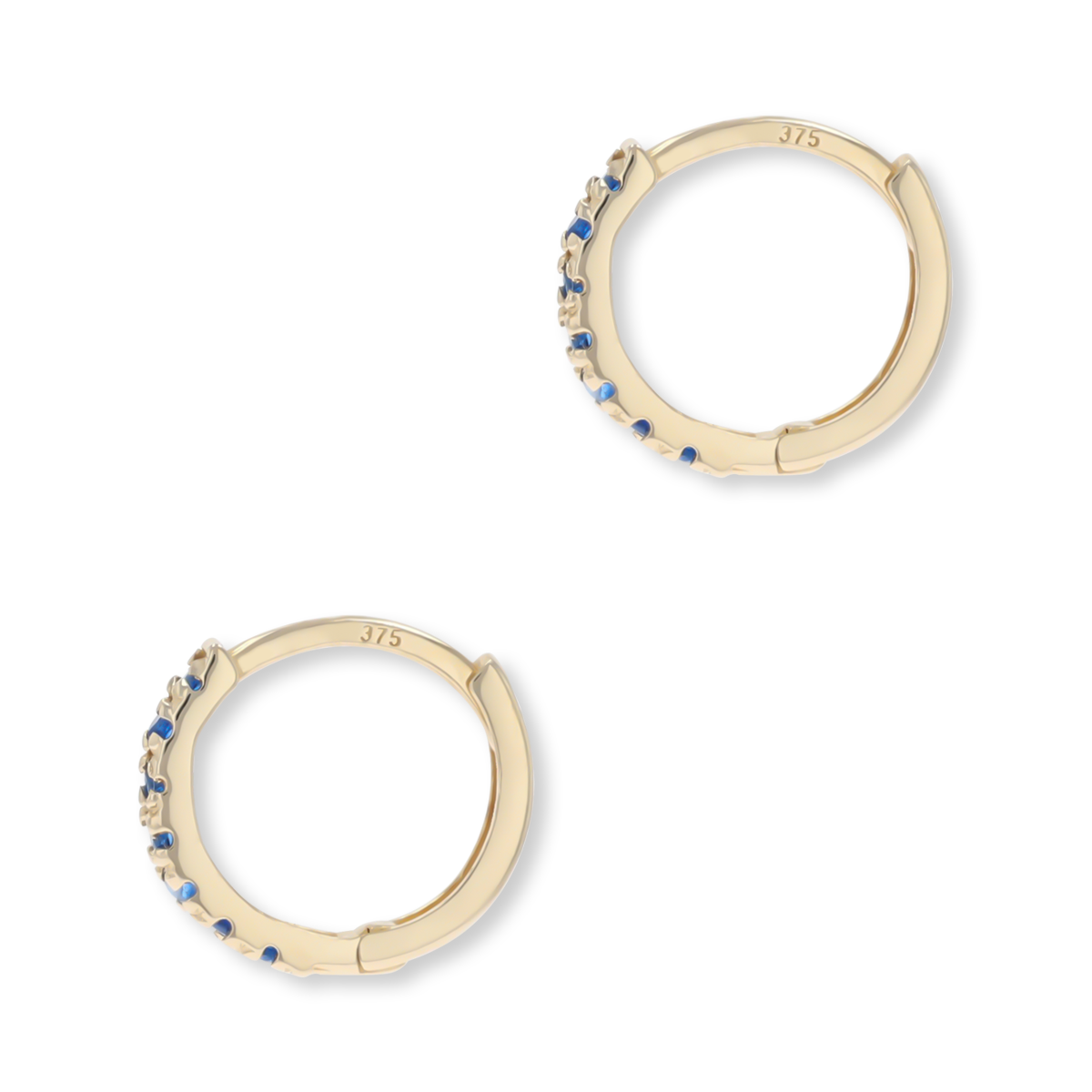 9ct Yellow Gold Blue Cubic Zirconia Hinged Huggie Earrings