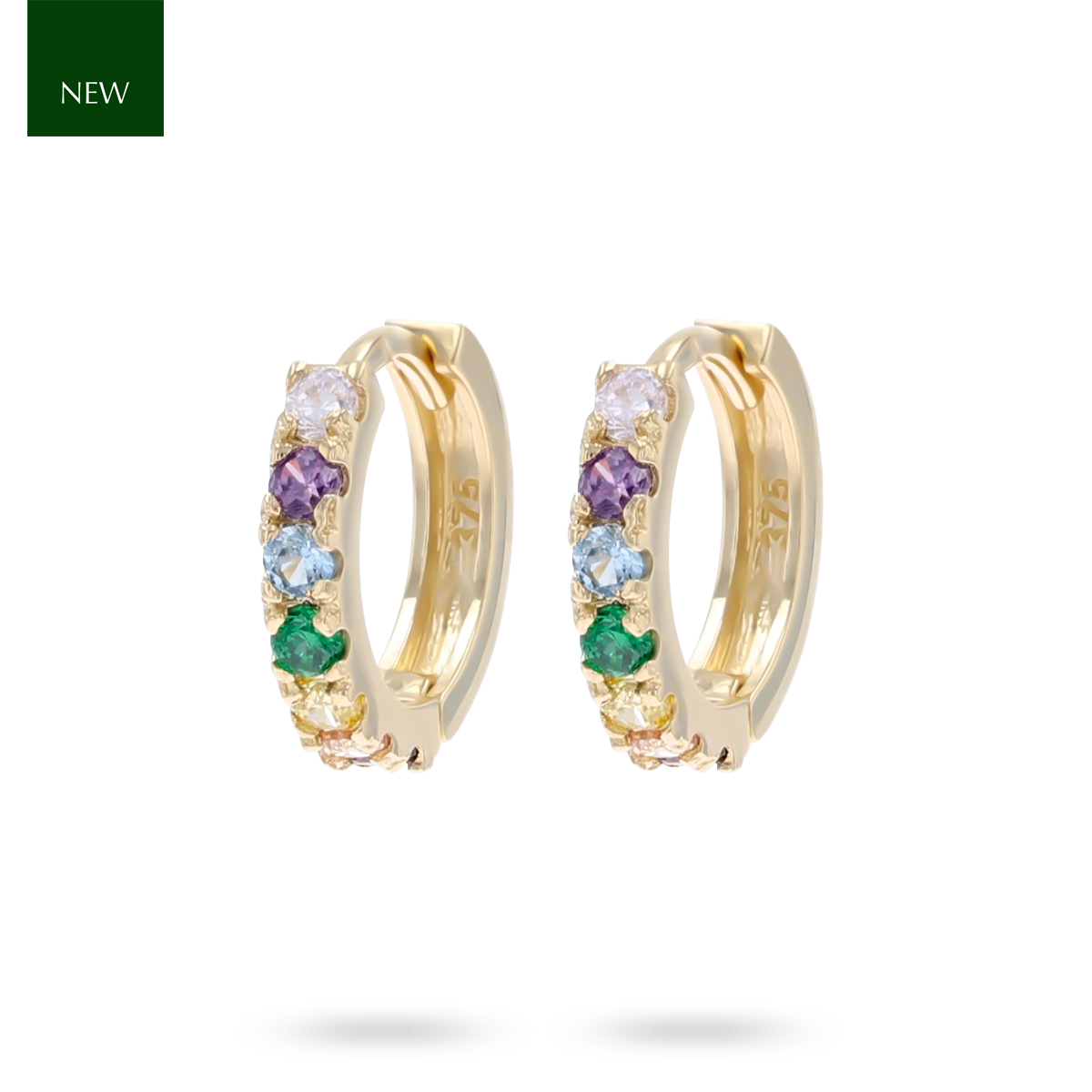 9ct Yellow Gold Rainbow Cubic Zirconia Hinged Huggie Earrings