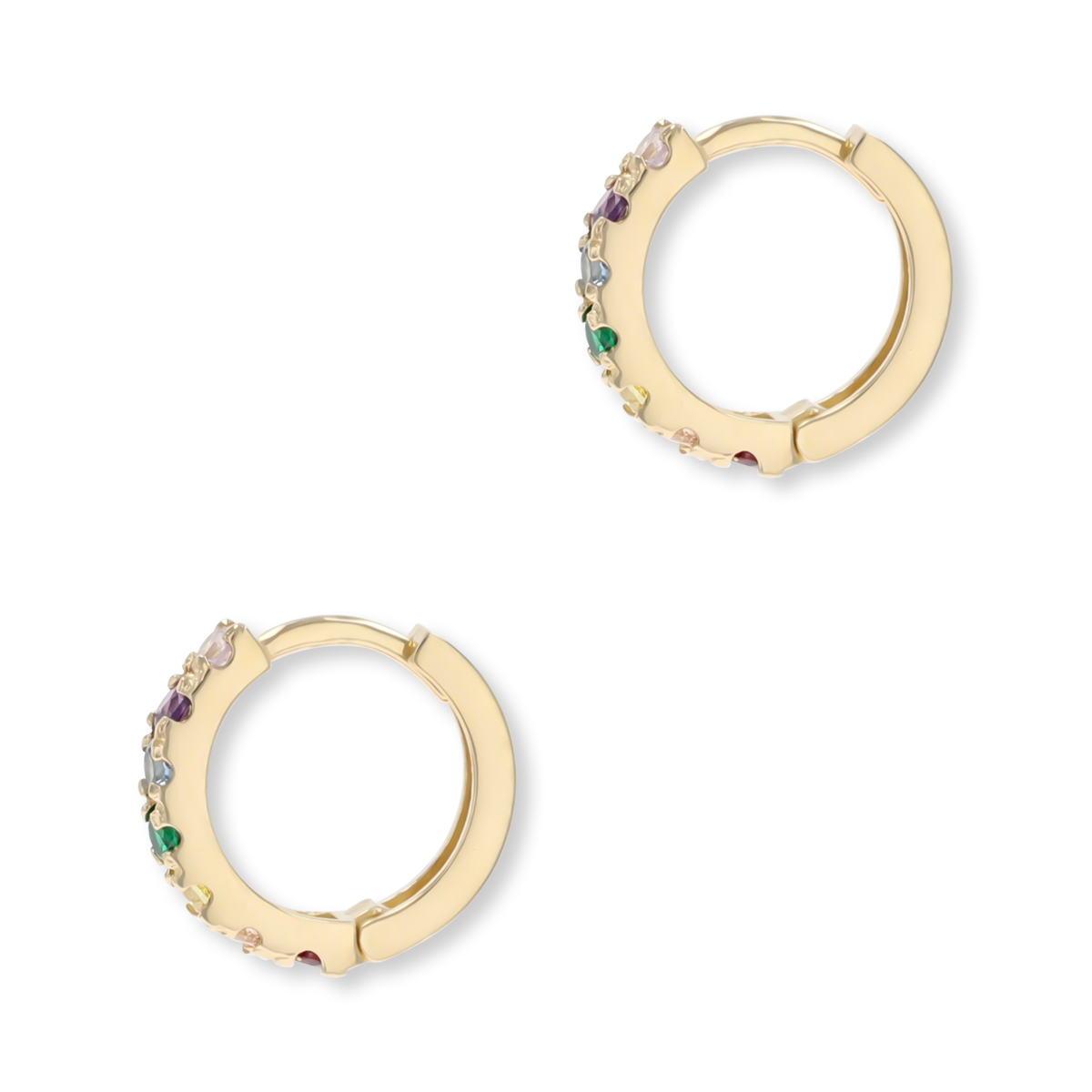 9ct Yellow Gold Rainbow Cubic Zirconia Hinged Huggie Earrings