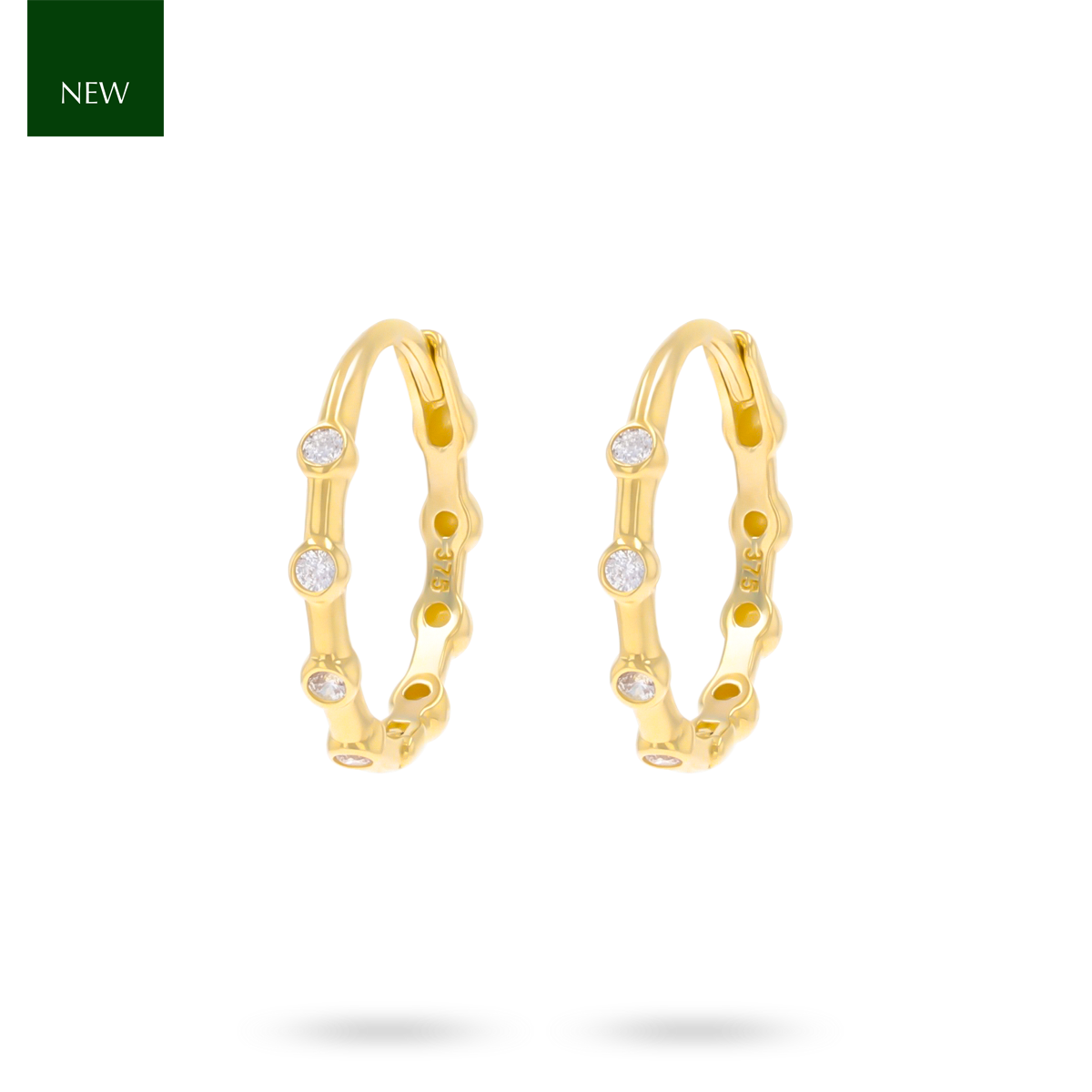 9ct Yellow Gold Cubic Zirconia Beaded Hinged Huggie Earrings