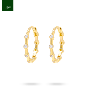 9ct Yellow Gold Cubic Zirconia Beaded Hinged Huggie Earrings