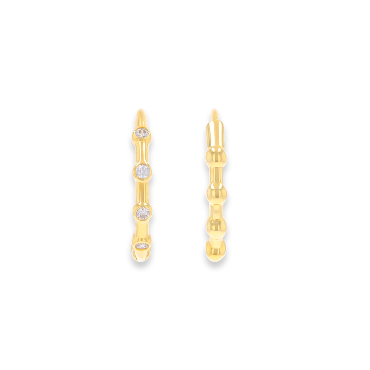 9ct Yellow Gold Cubic Zirconia Beaded Hinged Huggie Earrings