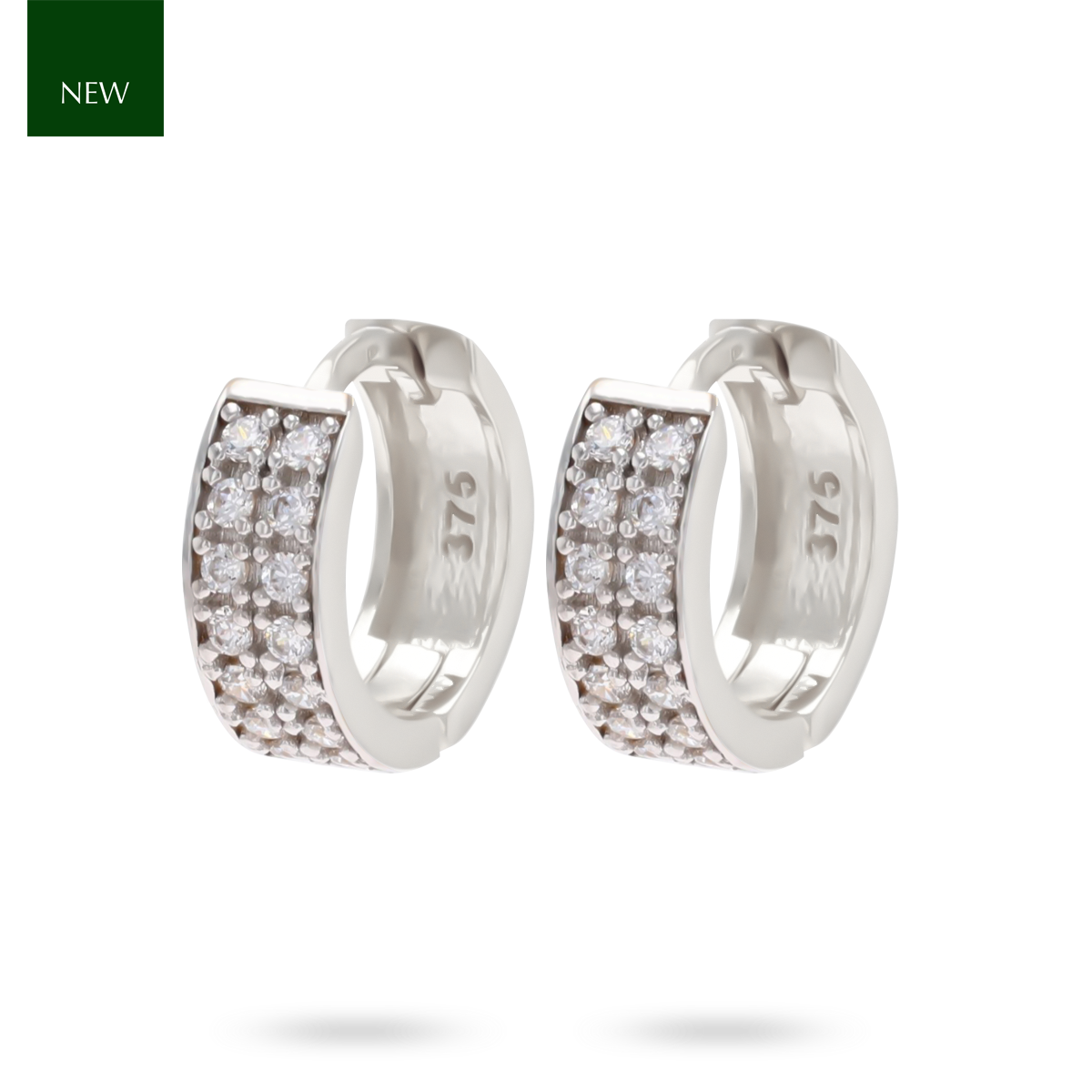 9ct White Gold Cubic Zirconia Double Row Huggie Earrings
