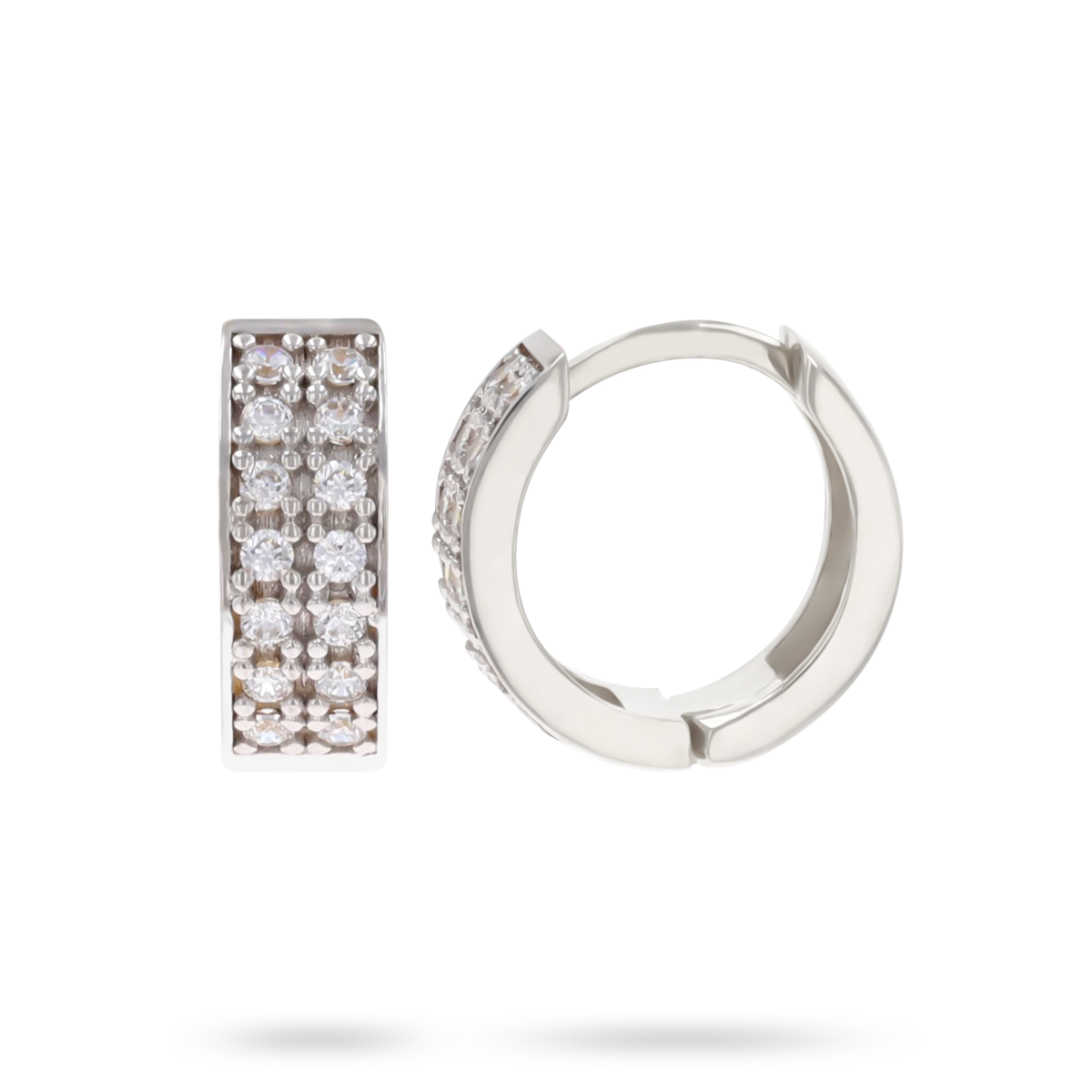 9ct White Gold Cubic Zirconia Double Row Huggie Earrings