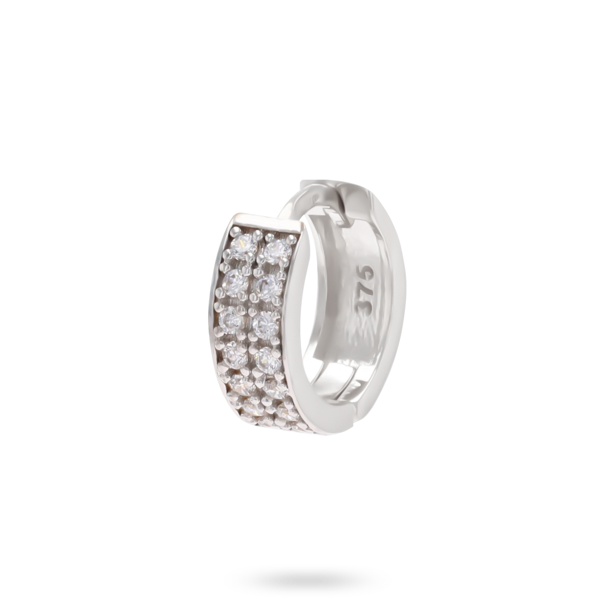 9ct White Gold Single Cubic Zirconia Double Row Huggie Earring