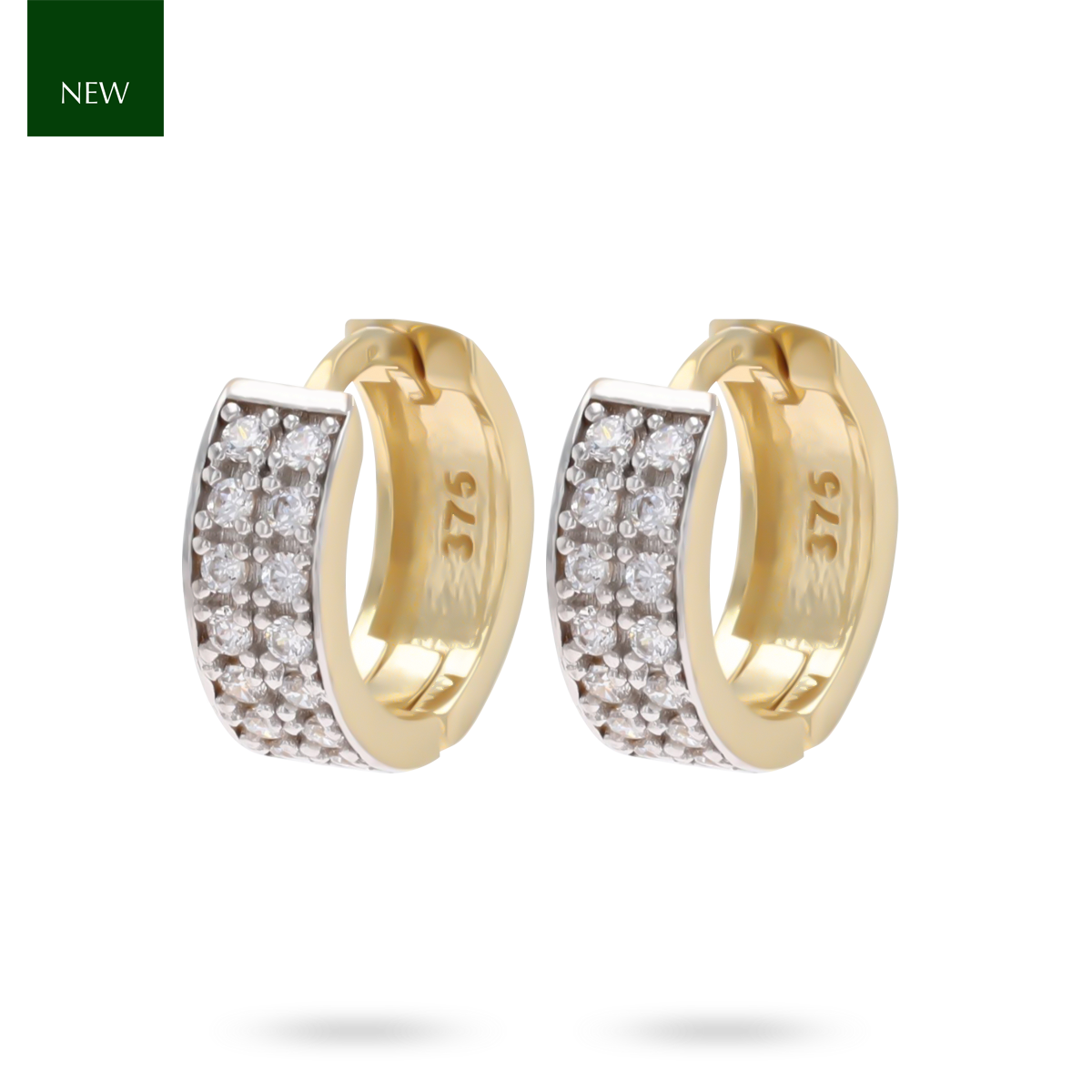9ct Yellow Gold Cubic Zirconia Double Row Huggie Earrings
