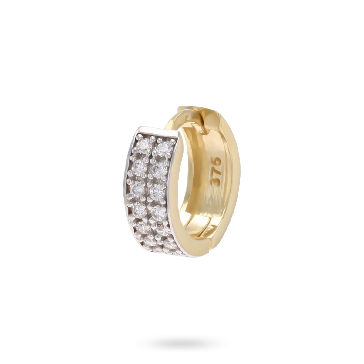 9ct Yellow Gold Single Cubic Zirconia Double Row Huggie Earring