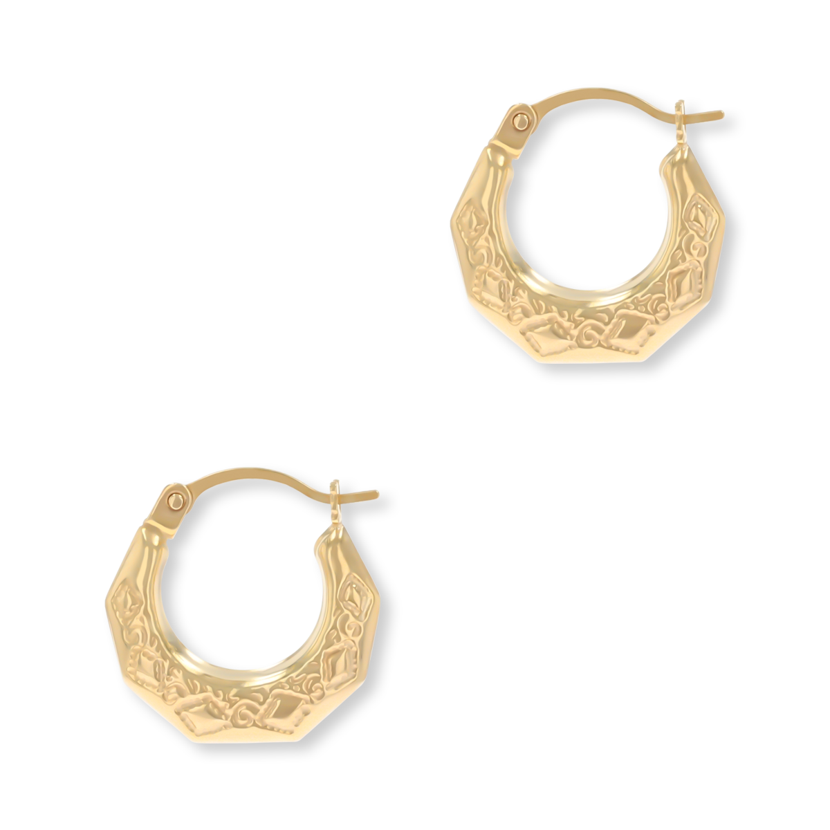 9ct Yellow Gold Micro Hexagon Diamond Cut Creole Earrings