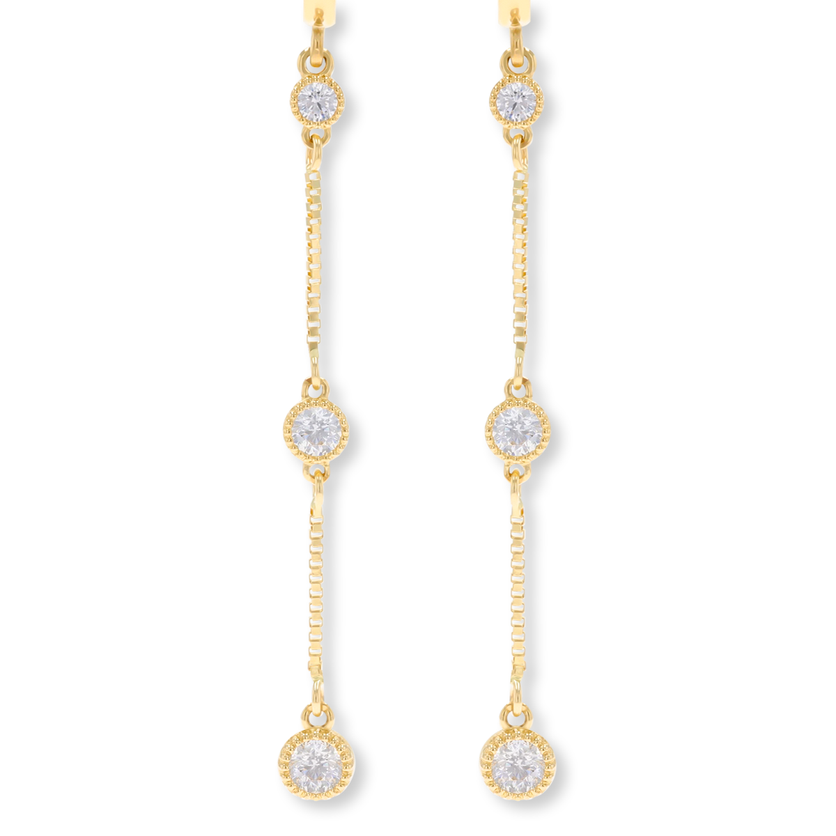 9ct Yellow Gold Cubic Zirconia Chain Drop Earrings