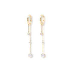 9ct Yellow Gold Cubic Zirconia Tassel Chain Drop Earrings