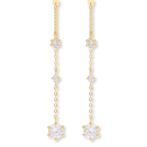 9ct Yellow Gold Cubic Zirconia Tassel Chain Drop Earrings