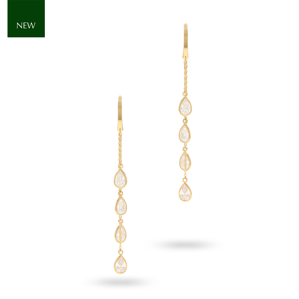 9ct Yellow Gold Cubic Zirconia Graduated Chain Drop Earrings