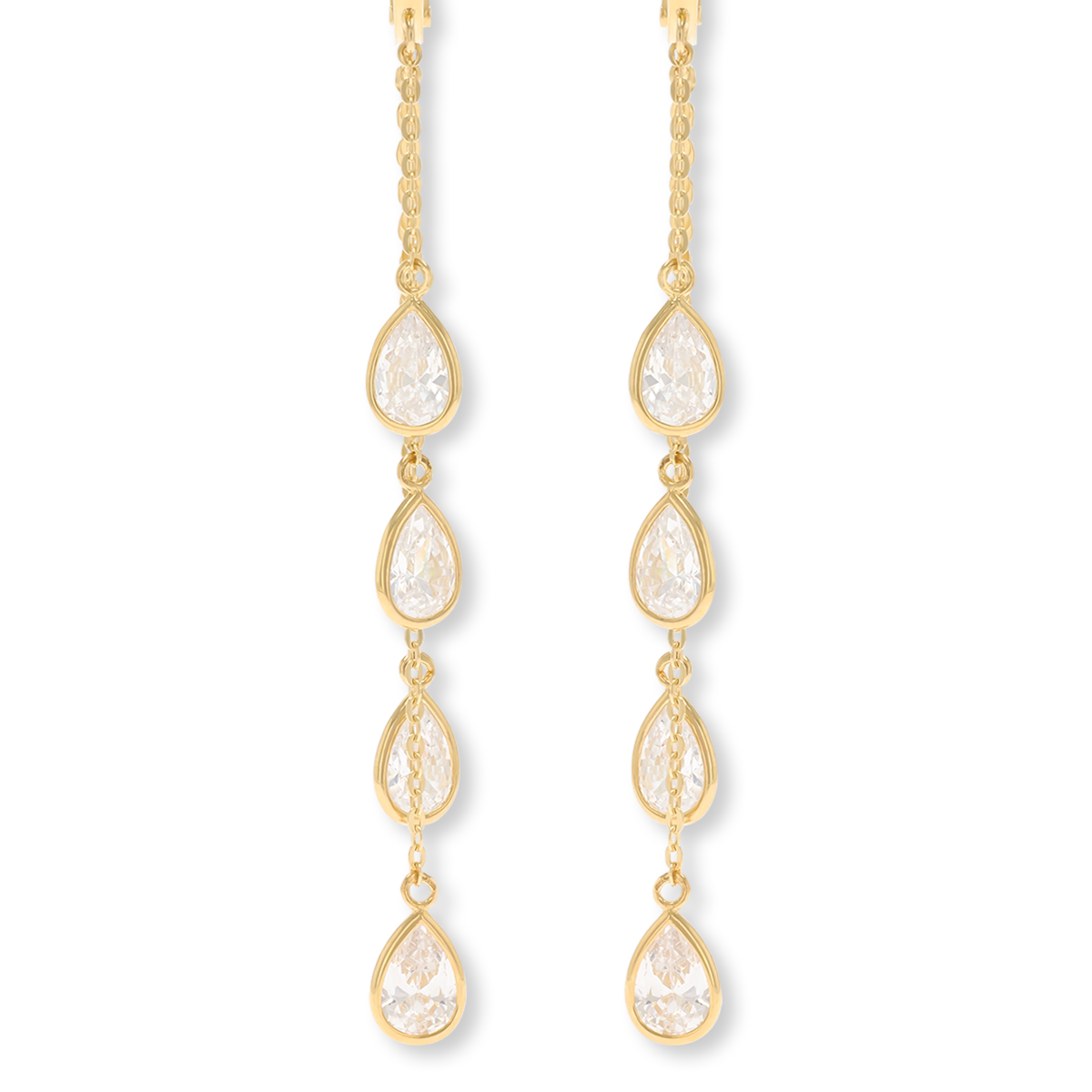 9ct Yellow Gold Cubic Zirconia Graduated Chain Drop Earrings