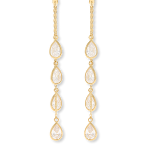 9ct Yellow Gold Cubic Zirconia Graduated Chain Drop Earrings