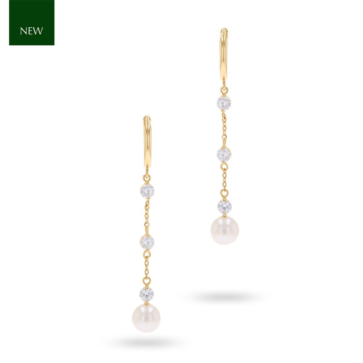 9ct Yellow Gold Pearl & Cubic Zirconia Drop Earrings