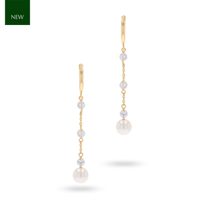 9ct Yellow Gold Pearl & Cubic Zirconia Drop Earrings