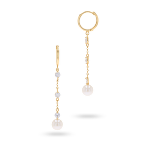 9ct Yellow Gold Pearl & Cubic Zirconia Drop Earrings