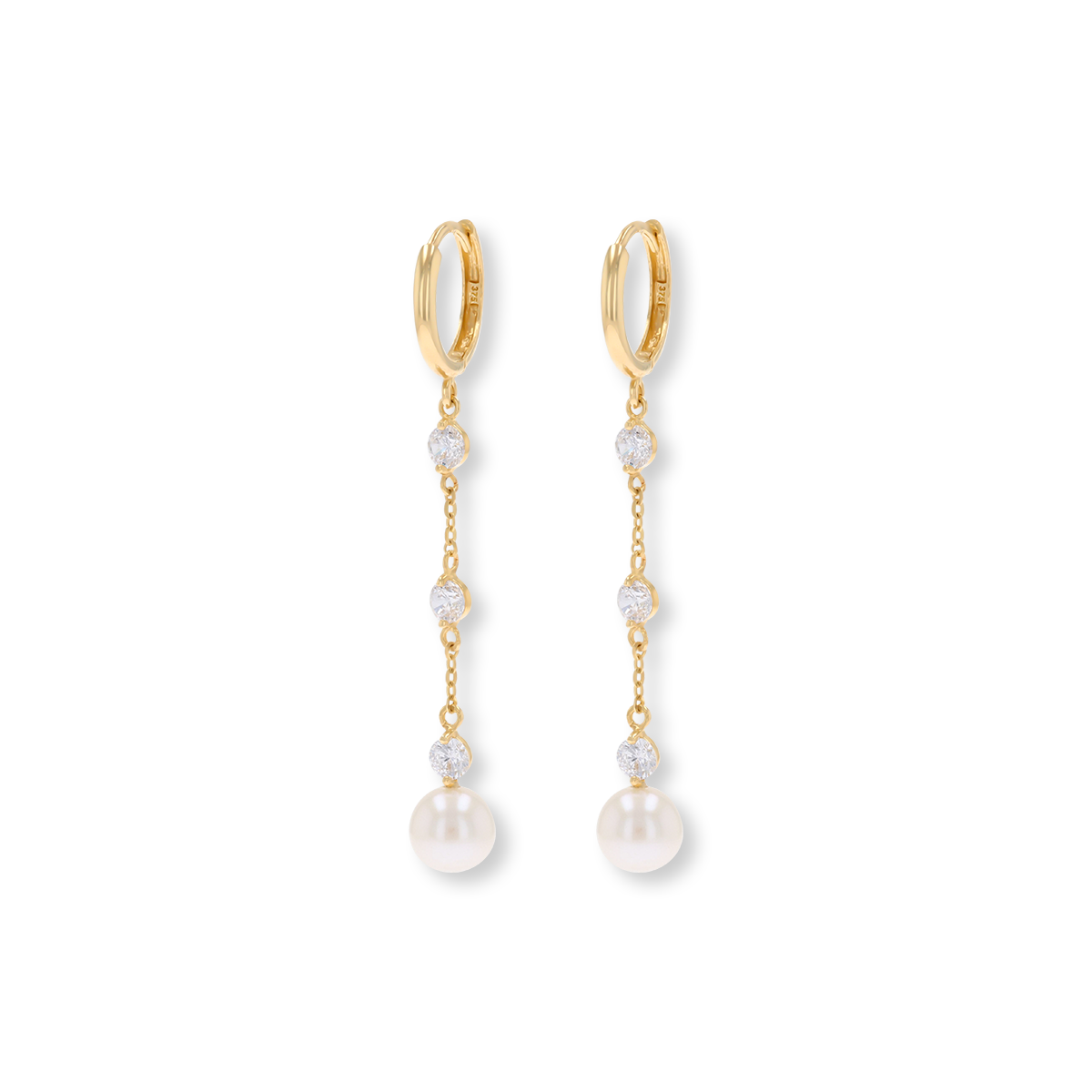 9ct Yellow Gold Pearl & Cubic Zirconia Drop Earrings