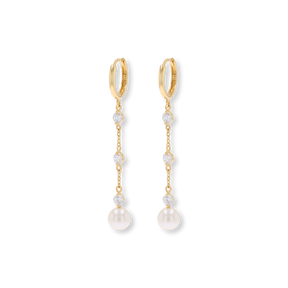 9ct Yellow Gold Pearl & Cubic Zirconia Drop Earrings