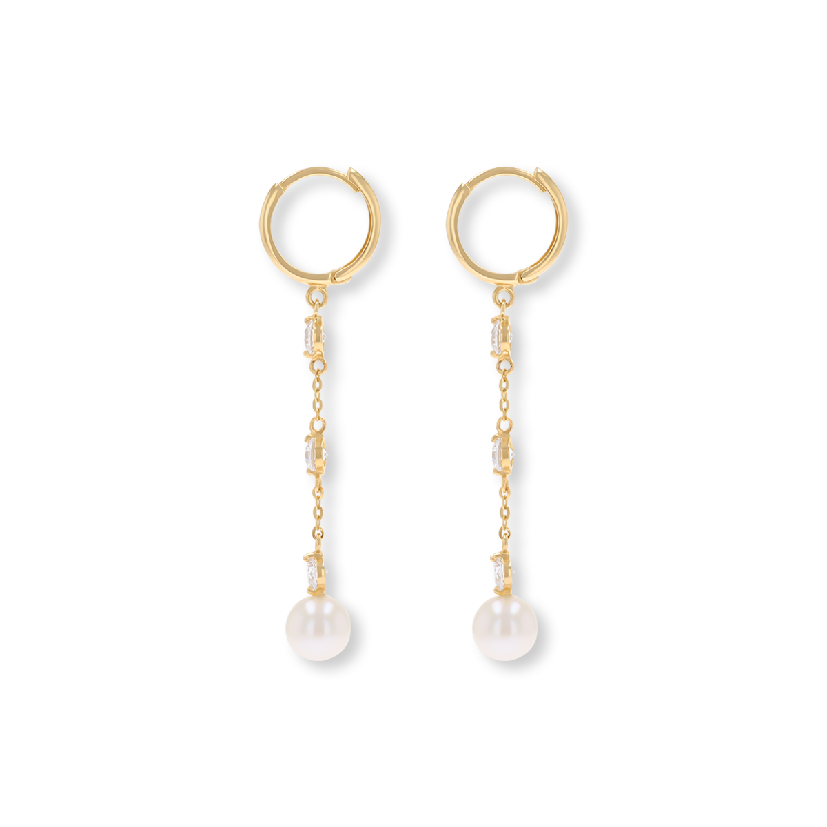 9ct Yellow Gold Pearl & Cubic Zirconia Drop Earrings