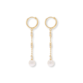 9ct Yellow Gold Pearl & Cubic Zirconia Drop Earrings