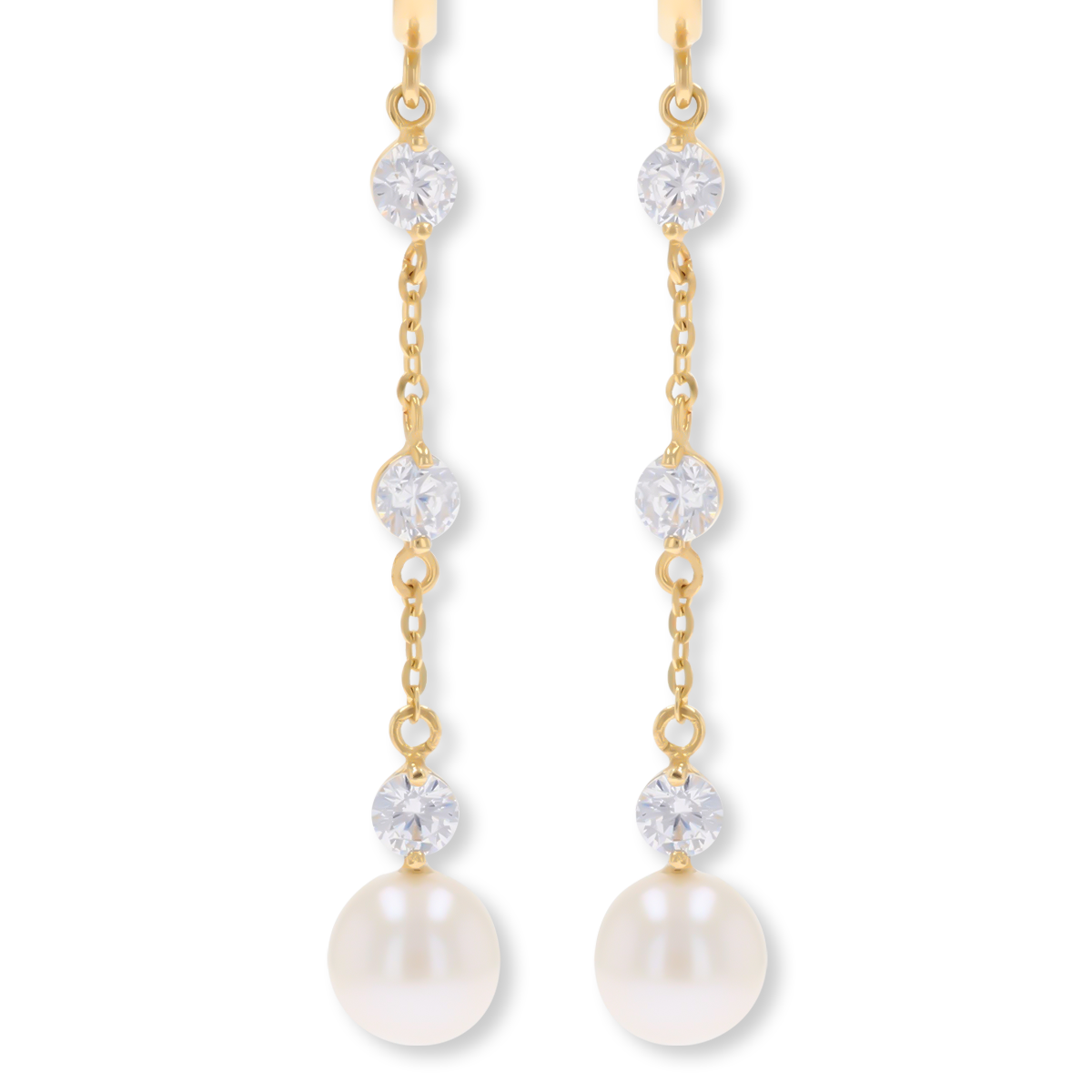 9ct Yellow Gold Pearl & Cubic Zirconia Drop Earrings