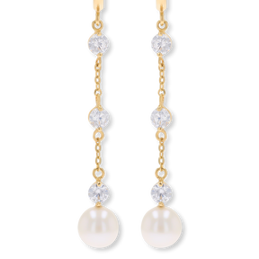 9ct Yellow Gold Pearl & Cubic Zirconia Drop Earrings