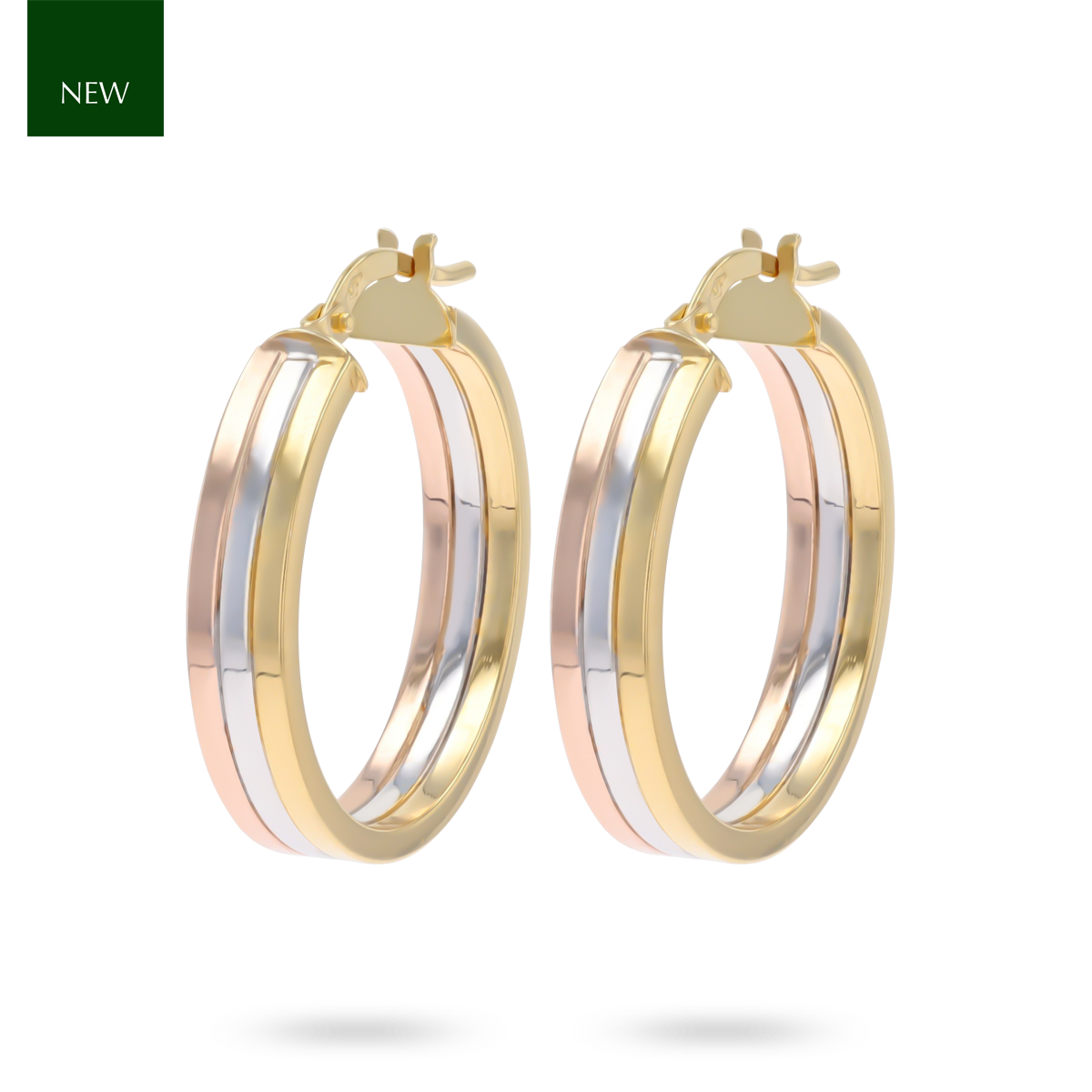 9ct Three Colour Gold Triple Band Hoop Earrings