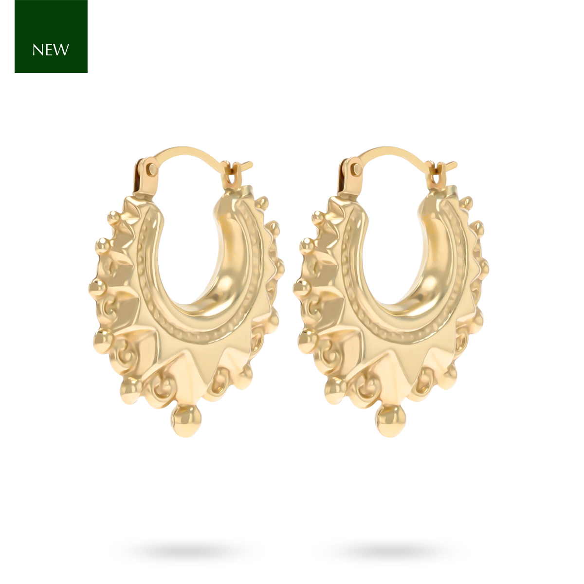 9ct Yellow Gold Round Victorian Style Swirl Creole Earrings