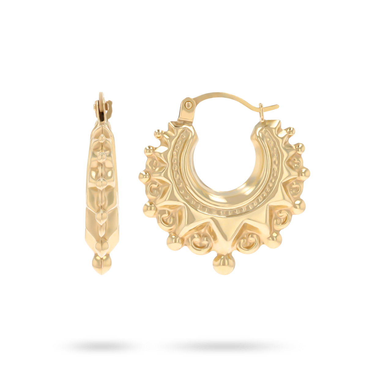 9ct Yellow Gold Round Victorian Style Swirl Creole Earrings