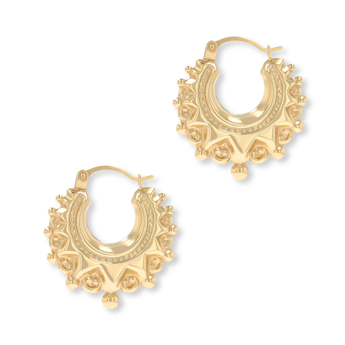 9ct Yellow Gold Round Victorian Style Swirl Creole Earrings